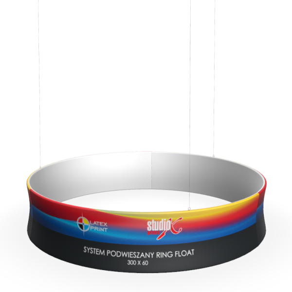 nowoczesny system reklamowy podwieszany, w kształcie koła