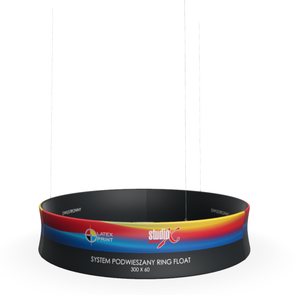 nowoczesny system reklamowy podwieszany, w kształcie koła