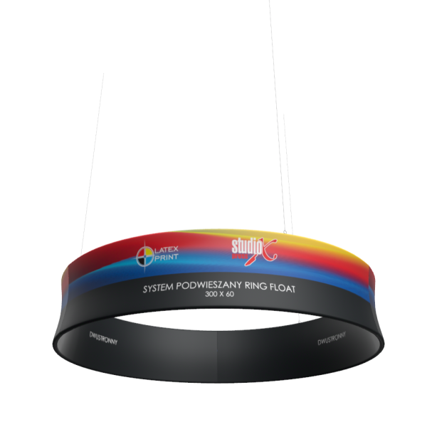 nowoczesny system reklamowy podwieszany, w kształcie koła