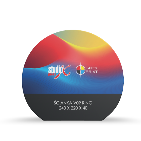 Koło reklamowe Ring pomoże w zaprezentowaniu marki z jak najlepszej strony na targach lub eventach. Jednolita ścianka tekstylna.