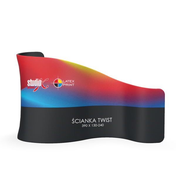 Ścianka TWIST mobilna scianka reklamowa o zwariowanym kształcie, stoisko targowe