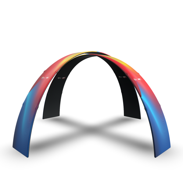 Ścianka Arch brama teksylna w kształcie kopuły, którą wykorzystasz podczas różnych działań marketingowych. Brama tekstylna w kształcie kopuły składa się z dwóch ścianek tekstylnych w formie łuku, a ich konstrukcja opiera się na kombinacji aluminiowych rurek.
