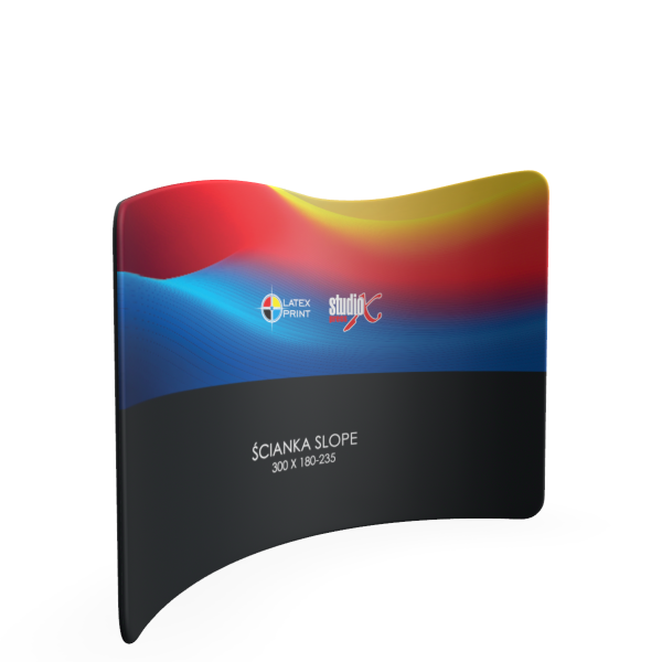 mobilna ścianka reklamowa o zwariowanym kształcie, stoisko targowe