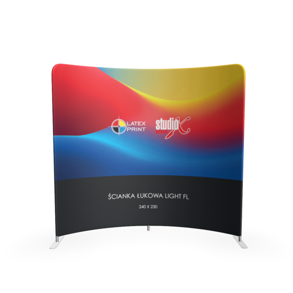 Ścianka łukowa light fl 240 Ścianka reklamowa tekstylna łukowa, która znajdzie szerokie zastosowanie w twoich działaniach promocyjnych i brandingowych. Możesz jej użyć na targach i innych eventach oraz w biurze.