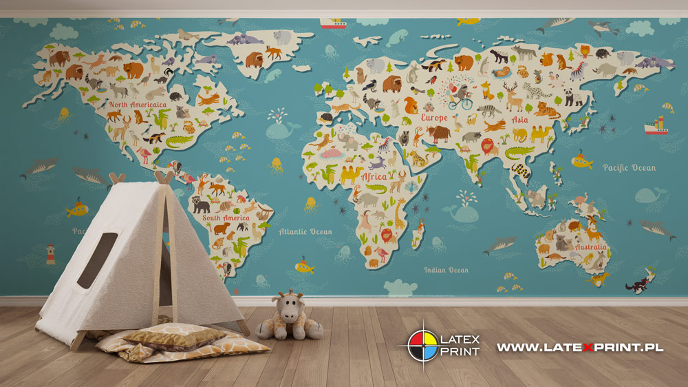 Rysunkowa Mapa Świata - tapeta na wymiar