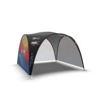 Produkt wystawienniczy, za pomocą którego zaaranżujesz wygodne i praktyczne stoisko. skuteczny nośnik treści reklamowej. Wszystko za sprawą wydruków, którymi pokryjemy dach i ściany boczne. Umieścimy na nich twoje spersonalizowane grafiki. Dzięki temu wyeksponujesz markę i umocnisz jej wizerunek w świadomości potencjalnych klientów.