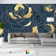 Art Déco BLUE GOLD FLOWER - tapeta na wymiar - obrazek 1