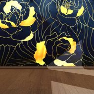 Art Déco BLUE GOLD FLOWER - tapeta na wymiar - obrazek 2