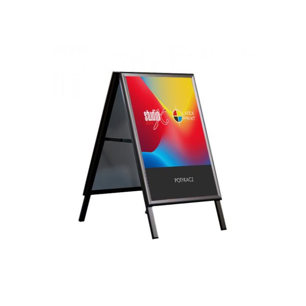 Solidny i stabilny czarny potykacz reklamowy przeznaczony do ekspozycji plakatów Solidny i stabilny czarny potykacz reklamowy przeznaczony do ekspozycji plakatów