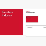 Poland. Business Forward, Grafika promocyjna prezentująca oznakowanie zgodne z wytycznymi Marki Polskiej Gospodarki Poland Business Forward, przeznaczony dla firm korzystających z dofinansowania FENG 2.25. Widoczne panele w pozycji poziomej, logotyp programu oraz komunikat sprzedażowy podkreślają zastosowanie grafiki jako elementu identyfikacji wizualnej stoisk targowych i wystawienniczych przedsiębiorców.