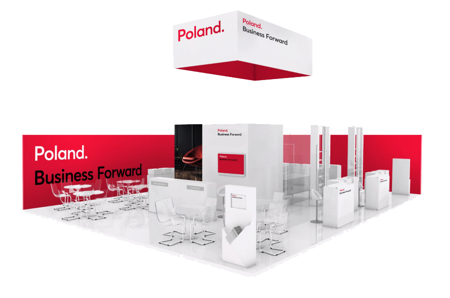 Oznakowanie stoisk FENG Poland Business Forward Grafika promocyjna prezentująca oznakowanie zgodne z wytycznymi Marki Polskiej Gospodarki Poland Business Forward, przeznaczony dla firm korzystających z dofinansowania FENG 2.25. Widoczne panele w pozycji poziomej, logotyp programu oraz komunikat sprzedażowy podkreślają zastosowanie grafiki jako elementu identyfikacji wizualnej stoisk targowych i wystawienniczych przedsiębiorców.