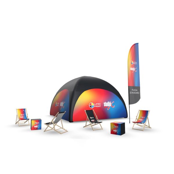 zestaw promocyjny reklamowy namiot reklamowy, leżaki, flaga promocyjna