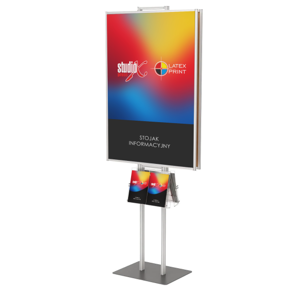 Składany stojak informacyjny na 2 plakaty B2 + 2 kieszenie na ulotki A4/A5/DL Składany stojak informacyjny na 2 plakaty B2 + 2 kieszenie na ulotki A4/A5/DL