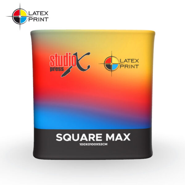 Innowacyjna trybunka reklamowa SQUARE MAX z systemem pneumatycznym, błyskawiczny montaż bez narzędzi, unikalny kształt i trwały druk sublimacyjny, idealna lada na targi i eventy, sprawdź ofertę producenta Studio X Press